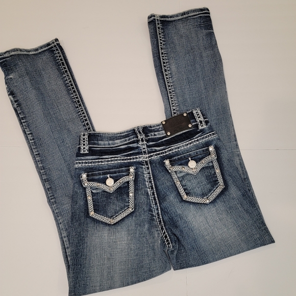 Live Hard Play Hard Thick Stitch Studded Boot Cut Jeans Size 2 - Picture 2 of 16